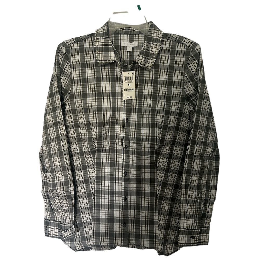 Charter Club black plaid blouse size 10